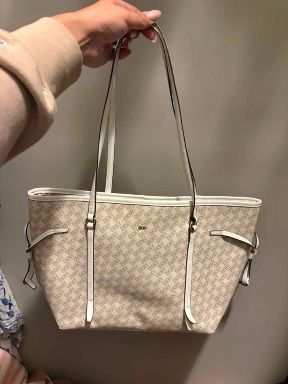 DKNY Cream Monogram Tote with Gold Logo
